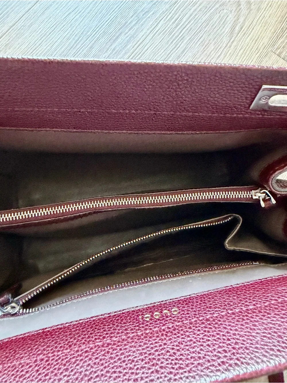 Gucci Women’s Burgundy Leather Top-Handle Satchel with Gold GG